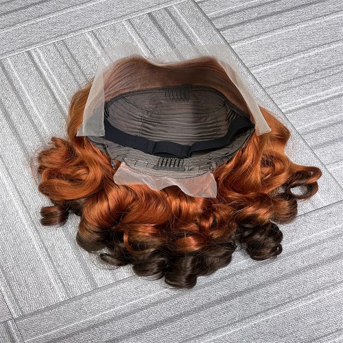 #350/4 Ombre Double Drawn Bouncy Curl 13x4 Transparent Lace Full Frontal 300% Density Wig | Human Hair Wig | Lace Front